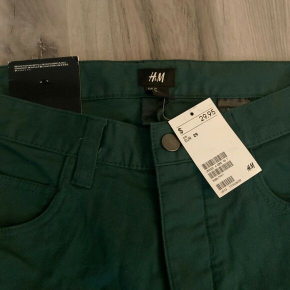 H&M SlimFit Jeans Pants Women's Size 29 Green Mid Rise Stretch Straight Leg - Picture 6 of 9